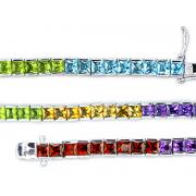 Full of Sparkle 15.00 carats total weight Princess Cut Rainbow Multi Gemstone Tennis Bracelet in Sterling Silver