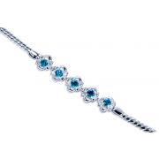 Trendy & Simple 1.50 carats total weight Round Shape Swiss Blue Topaz & White CZ Gemstone Bracelet in Sterling Silver