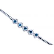 Trendy & Simple 1.50 carats total weight Round Shape London Blue Topaz & White CZ Gemstone Bracelet in Sterling Silver