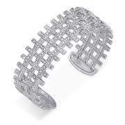 Intricate Style Sterling Silver CZ Cuff Bangle Bracelet