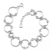 Trendy Elegance: Sterling Silver Designer Inspired Open Circle Link Bracelet with Silver Beads