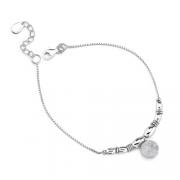 Stardust Elegance: Sterling Silver Fancy Box Chain Bracelet with Silver Beads and Diamond-dust finish Disc Charm