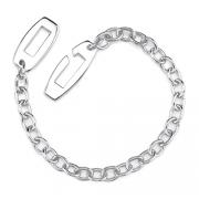 Delicate Charm: Sterling Silver Designer Inspired Fancy Oval Link Charm Chain Bracelet