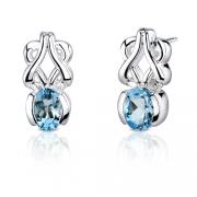 2.00 Carats Oval Shape Swiss Blue Topaz Earrings in Sterling Silver