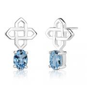 2.00 Carats Oval Shape Swiss Blue Topaz Earrings in Sterling Silver