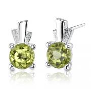 1.75 Carats Round Shape Peridot Earrings in Sterling Silver