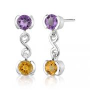 2.00 Carats Amethyst/Citrine Round Cut Earrings in Sterling Silver