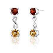 2.25 Carats Round Shape Garnet Citrine Earrings in Sterling Silver