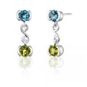 2.25 Carats Round Shape Swiss Topaz & Peridot Earrings in Sterling Silver