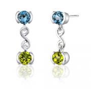 2.00 Carats Round Cut London Blue Topaz & Peridot Earrings in Sterling Silver