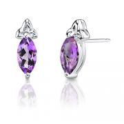 1.00 Carats Marquise Shape Amethyst Earrings in Sterling Silver