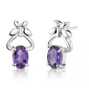 Oval Shape 1.50 Carats Amethyst Earrings in Sterling Silver
