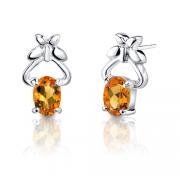 1.50 Carats Oval Shape Citrine Earrings in Sterling Silver