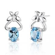 2.00 Carats Oval Shape Swiss Blue Topaz Earrings in Sterling Silver