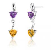 1.50 Carats Amethyst/Citrine Heart Shape Earrings in Sterling Silver