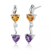 1.50 Carats Heart Shape Citrine & Amethyst Earrings in Sterling Silver