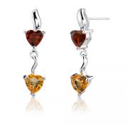 2.00 Carats Heart Shape Garnet & Citrine Earrings in Sterling Silver