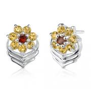 1.25 Carats Round Cut Garnet Citrine Earrings in Sterling Silver