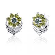 1.25 Carats Round Cut London Topaz Peridot Earrings in Sterling Silver