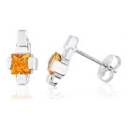 Princess Cut Citrine Earrings Sterling Silver