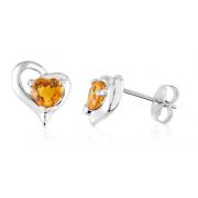 Heart Shaped Citrine Earrings Sterling Silver