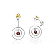 Trillion/Round Cut Citrine/Garnet Dangling Earrings Sterling Silver