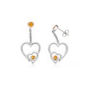 Round Cut Citrine Dangling Earrings Sterling Silver