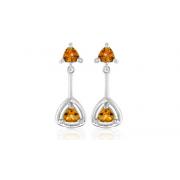 Trillion Cut Citrine Dangling Earrings Sterling Silver