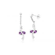 Pear Cut Amethyst Dangling Earrings Sterling Silver