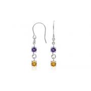 Round Cut Amethyst/Citrine Dangling Earrings Sterling Silver
