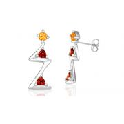Radiant/Trillion Cut Citrine/Garnet Three-Stone Drop Earrings Sterling Silver