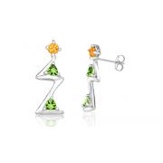 Round/Trillion Cut Citrine/Peridot Three-Stone Drop Earrings Sterling Silver