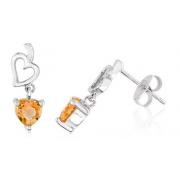 Heart Cut Citrine Dangling Earrings Sterling Silver