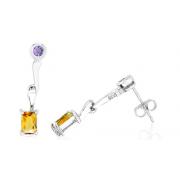 Multicut Amethyst Citrine Dangling Earrings Sterling Silver