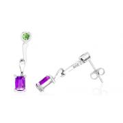 Multicut Peridot Amethyst Dangling Earrings Sterling Silver