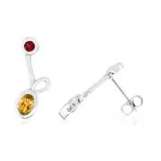 Multicut Citrine & Garnet Drop Earrings Sterling Silver