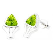 Trillion Cut Peridot Earrings Sterling Silver
