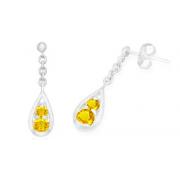 Round Cut Citrine Dangling Earrings Sterling Silver