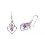 Multicut Amethyst Citrine Dangling Heart Earrings Sterling Silver