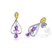 Oval & Pear Cut Citrine Amethyst Drop Earrings Sterling Silver