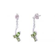 Multicut Peridot Three-Stone Dangling Earrings Sterling Silver