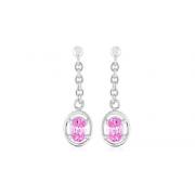 Oval Cut Pink CZ Dangling Earrings Sterling Silver