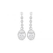 Oval Cut White CZ Dangling Earrings Sterling Silver