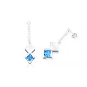 Princess Cut Swiss Blue Topaz Dangling Earrings Sterling Silver