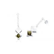 Princess Cut Smoky Quartz Dangling Earrings Sterling Silver