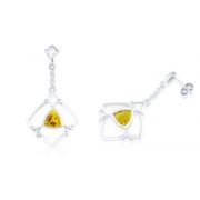 Trillion Cut Citrine Dangling Earrings Sterling Silver