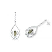 Marquise Cut Smoky Quartz Dangling Earrings Sterling Silver