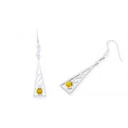 Round Cut Citrine Dangling Earrings Sterling Silver