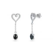Oval Cut Hematite Dangling Heart Earrings Sterling Silver
