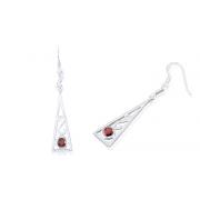 Round Cut Garnet Dangling Earrings Sterling Silver